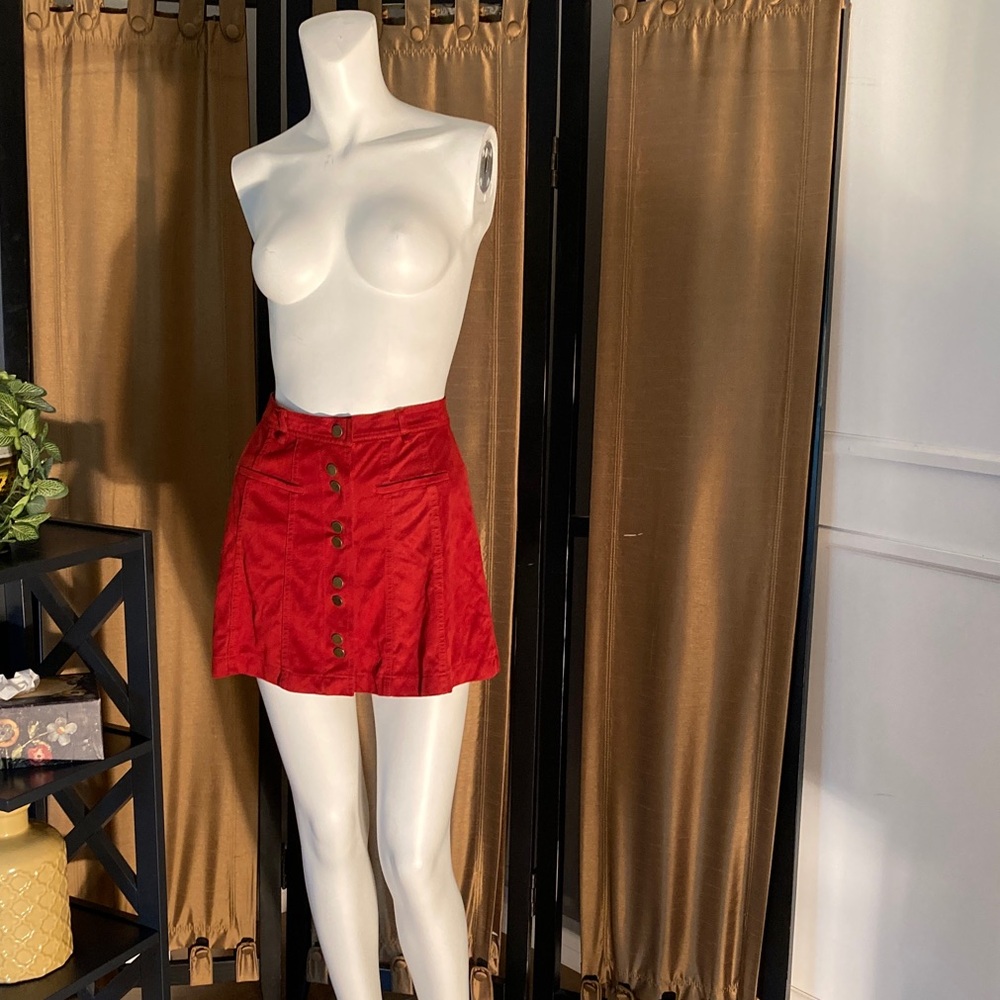 Deep Red Snap-Up Mini Skirt